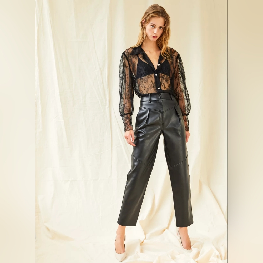 Le Fou Wilfred Moonwalk Pant Vegan Leather High Rise Pleats 80s Size 4 - Picture 5 of 9